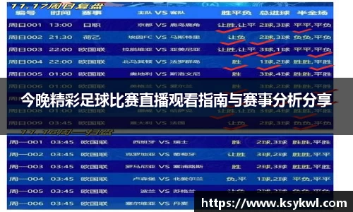 今晚精彩足球比赛直播观看指南与赛事分析分享